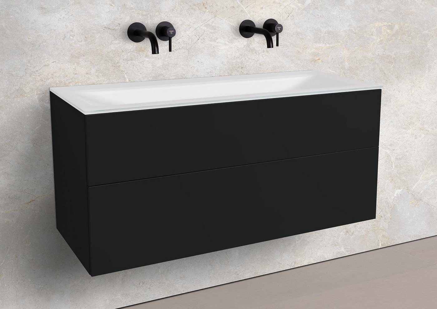 Intarbad Badmöbel-Set Saphir - Badmöbelset 120 cm mit Glaswaschtisch (Doppel) Optiwhite und von Intarbad