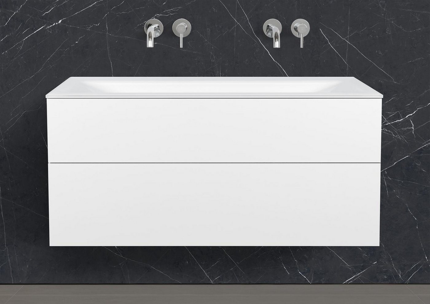 Intarbad Badmöbel-Set Saphir - Badmöbelset 120 cm mit Glaswaschtisch (Doppel) Optiwhite und von Intarbad