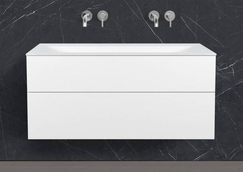 Intarbad Badmöbel-Set Saphir - Badmöbelset 120 cm mit Glaswaschtisch (Doppel) Optiwhite und von Intarbad