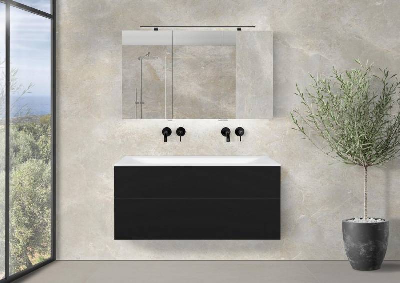 Intarbad Badmöbel-Set Saphir - Badmöbelset 120 cm mit Glaswaschtisch (Doppel) Optiwhite von Intarbad