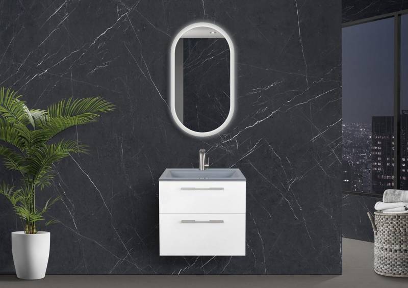 Intarbad Badmöbel-Set Saphir - Badmöbelset 60 cm mit Glaswaschbecken Optiwhite, Unterschrank Intarbad Badmöbel-Set Saphir - Badmöbelset 60 cm mit Glaswaschbecken Optiwhite, Unterschrank von Intarbad