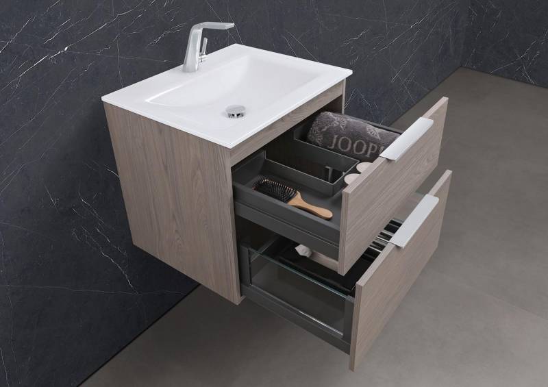 Intarbad Badmöbel-Set Saphir - Badmöbelset 60 cm mit Glaswaschbecken Optiwhite und Intarbad Badmöbel-Set Saphir - Badmöbelset 60 cm mit Glaswaschbecken Optiwhite und von Intarbad