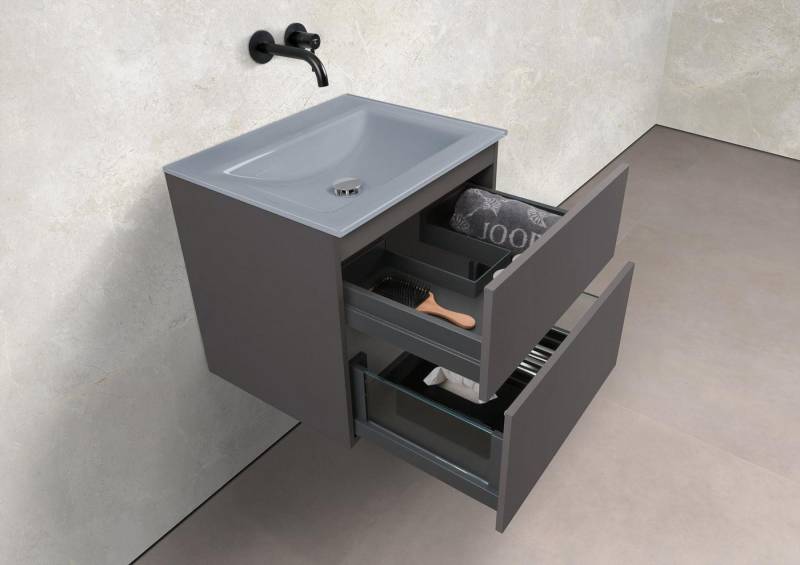 Intarbad Badmöbel-Set Saphir - Badmöbelset 60 cm mit Glaswaschbecken Optiwhite und Intarbad Badmöbel-Set Saphir - Badmöbelset 60 cm mit Glaswaschbecken Optiwhite und von Intarbad