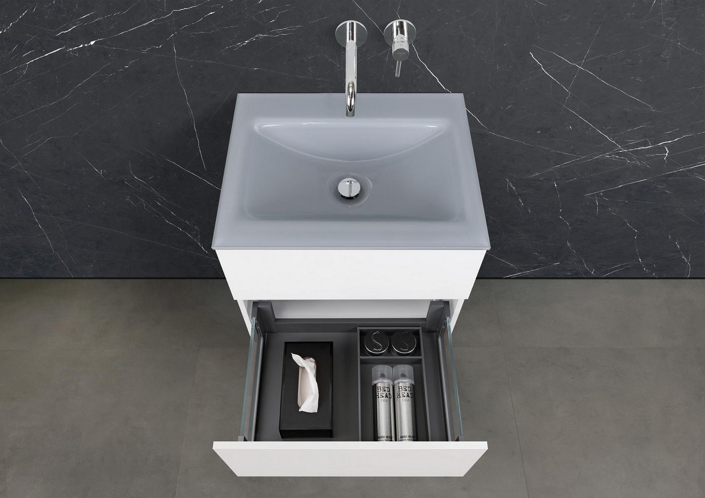 Intarbad Badmöbel-Set Saphir - Badmöbelset 60 cm mit Glaswaschbecken Optiwhite und Intarbad Badmöbel-Set Saphir - Badmöbelset 60 cm mit Glaswaschbecken Optiwhite und von Intarbad