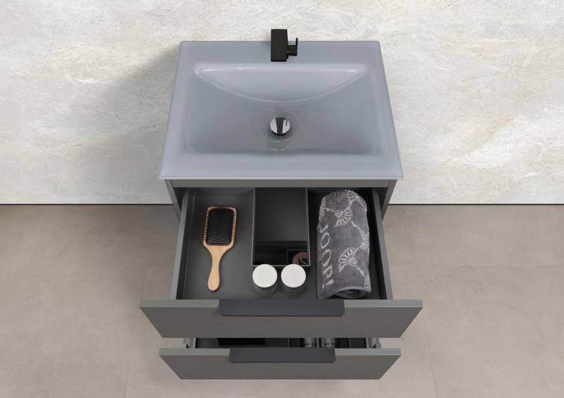 Intarbad Badmöbel-Set Saphir - Badmöbelset 60 cm mit Glaswaschtisch Optiwhite und Intarbad Badmöbel-Set Saphir - Badmöbelset 60 cm mit Glaswaschtisch Optiwhite und von Intarbad