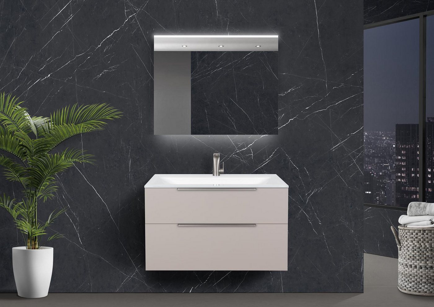 Intarbad Badmöbel-Set Saphir - Badmöbelset 90 cm mit Glaswaschbecken Optiwhite, Unterschrank Intarbad Badmöbel-Set Saphir - Badmöbelset 90 cm mit Glaswaschbecken Optiwhite, Unterschrank von Intarbad