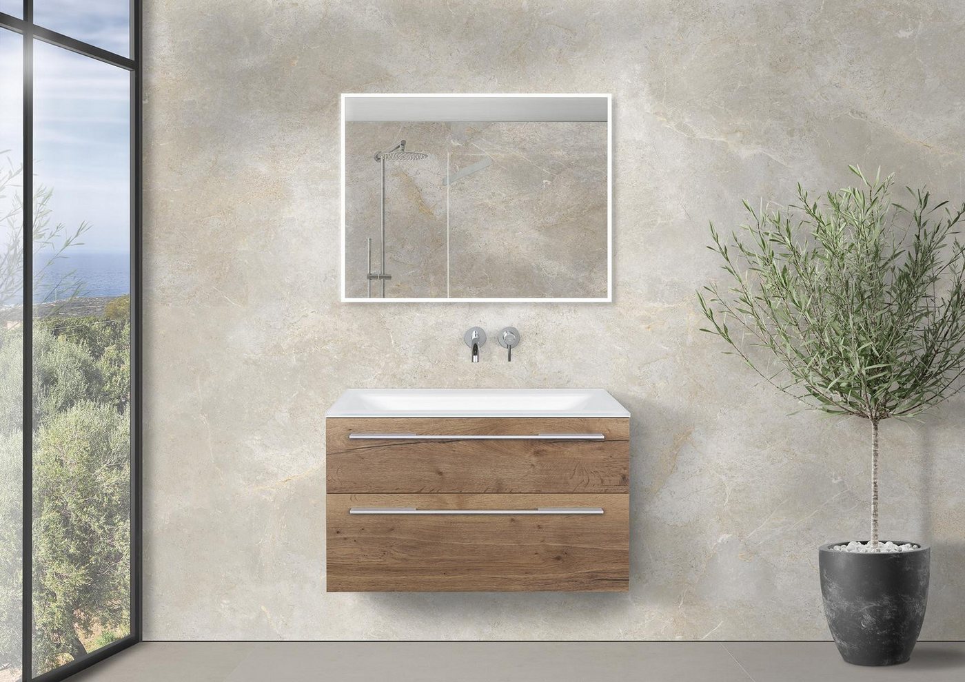 Intarbad Badmöbel-Set Saphir - Badmöbelset 90 cm mit Glaswaschbecken Optiwhite, Unterschrank Intarbad Badmöbel-Set Saphir - Badmöbelset 90 cm mit Glaswaschbecken Optiwhite, Unterschrank von Intarbad