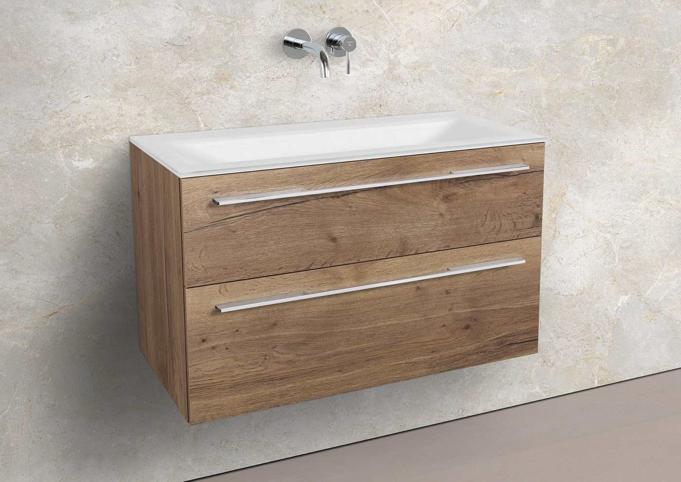 Intarbad Badmöbel-Set Saphir - Badmöbelset 90 cm mit Glaswaschbecken Optiwhite und von Intarbad
