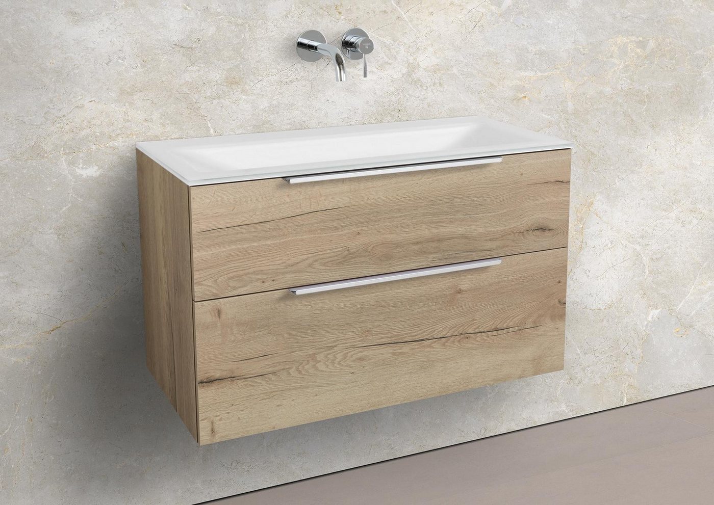 Intarbad Badmöbel-Set Saphir - Badmöbelset 90 cm mit Glaswaschbecken Optiwhite und von Intarbad