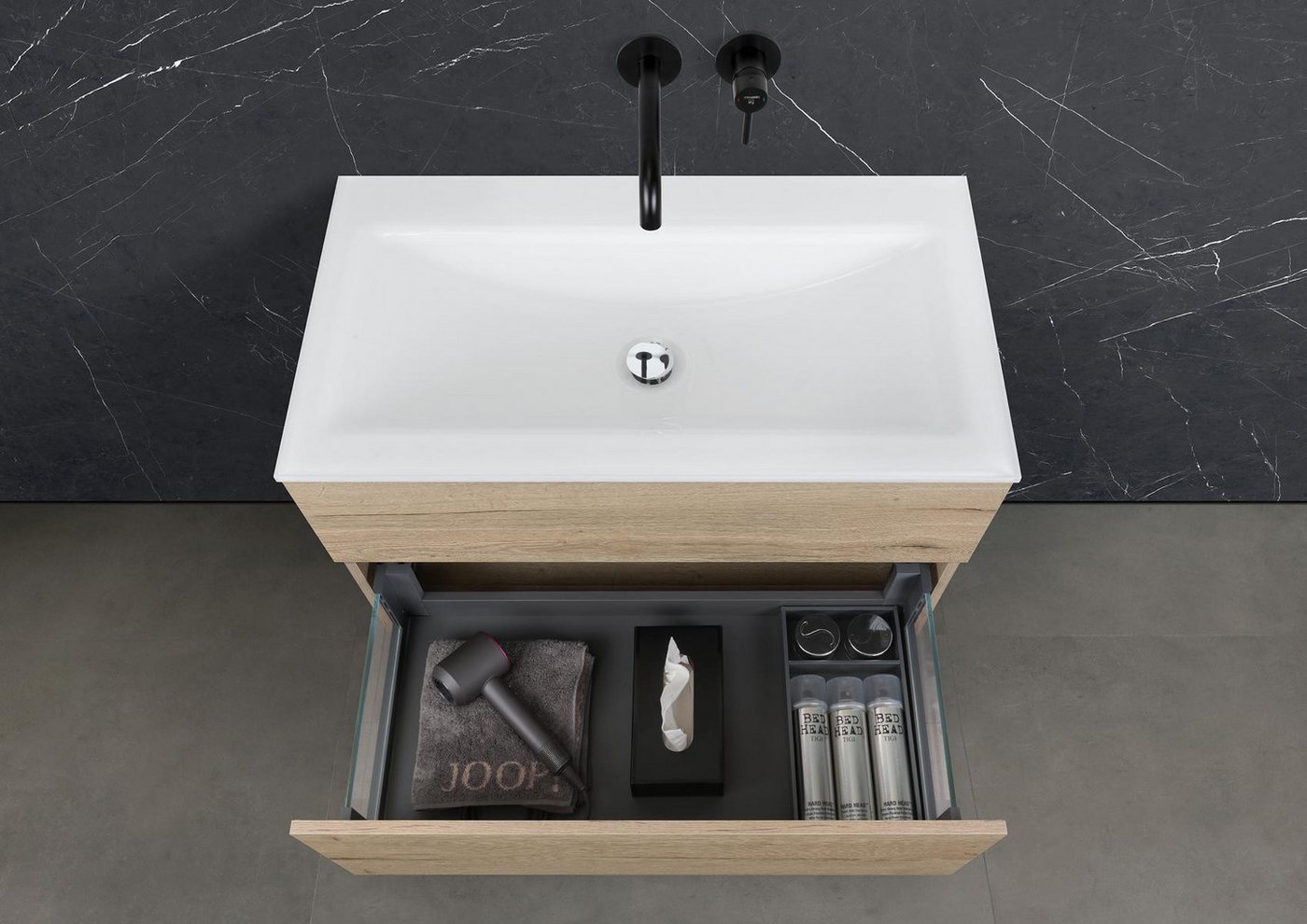 Intarbad Badmöbel-Set Saphir - Badmöbelset 90 cm mit Glaswaschbecken Optiwhite und von Intarbad