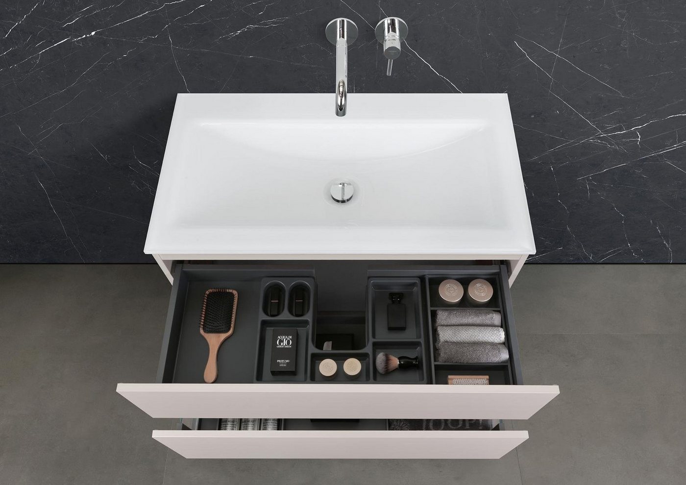 Intarbad Badmöbel-Set Saphir - Badmöbelset 90 cm mit Glaswaschbecken Optiwhite und von Intarbad