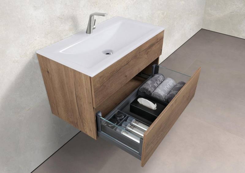 Intarbad Badmöbel-Set Saphir - Badmöbelset 90 cm mit Glaswaschbecken Optiwhite und Intarbad Badmöbel-Set Saphir - Badmöbelset 90 cm mit Glaswaschbecken Optiwhite und von Intarbad