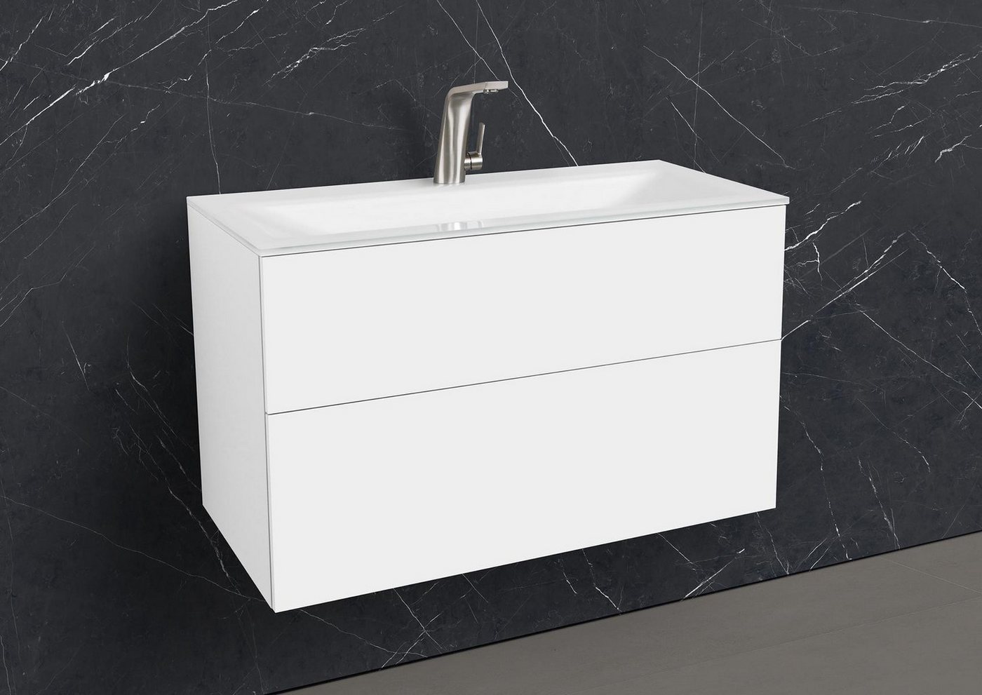 Intarbad Badmöbel-Set Saphir - Badmöbelset 90 cm mit Glaswaschbecken Optiwhite und Intarbad Badmöbel-Set Saphir - Badmöbelset 90 cm mit Glaswaschbecken Optiwhite und von Intarbad