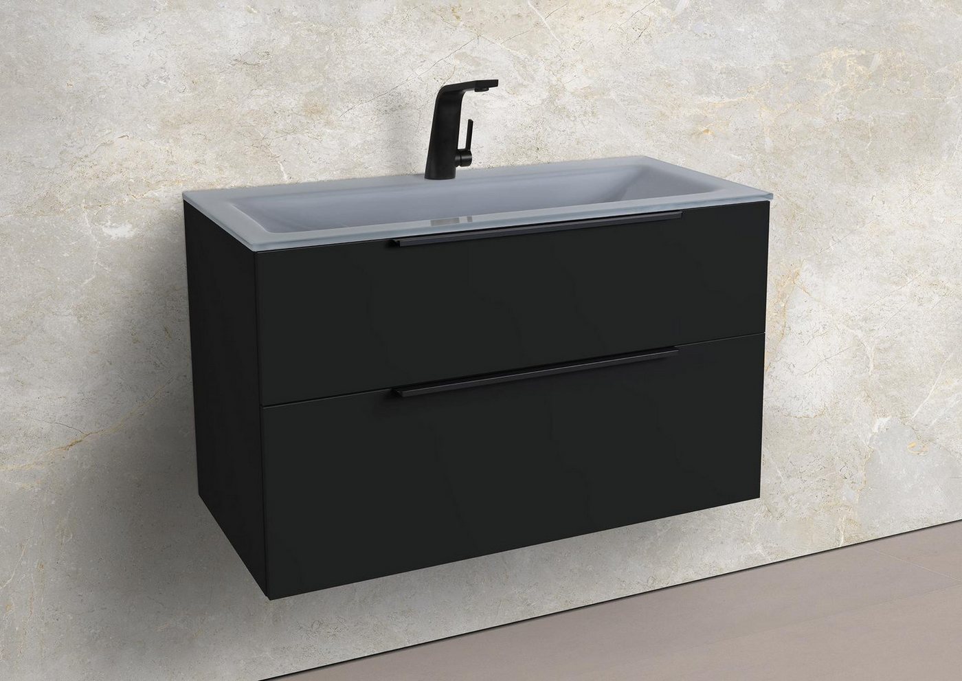 Intarbad Badmöbel-Set Saphir - Badmöbelset 90 cm mit Glaswaschtisch Optiwhite und von Intarbad