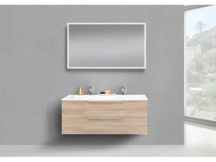 Intarbad CUBO Design Badmöbel Set 120 cm Doppelwaschtisch mit Multilight Lichtspiegel von Intarbad