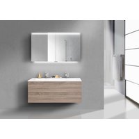 Intarbad Cubo 120 cm Doppelwaschbecken Badset grifflos mit Unterschrank und Led Spiegelschrank von Intarbad