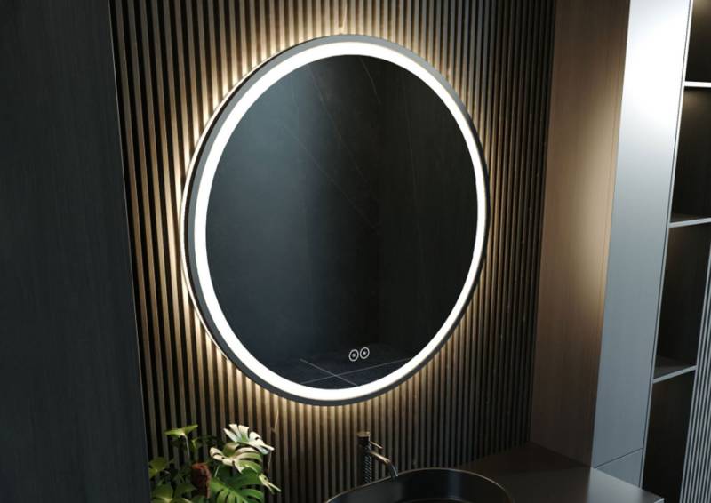 Intarbad LED-Lichtspiegel Design LED-Lichtspiegel Rund 80cm Ø mit schwarzem Alu-Rahmen von Intarbad
