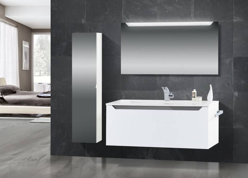 Intarbad Seitenschrank Bad Hochschrank, Seitenschrank mit Spiegelfront Grifflos H/B/T: Intarbad Seitenschrank Bad Hochschrank, Seitenschrank mit Spiegelfront Grifflos H/B/T: von Intarbad