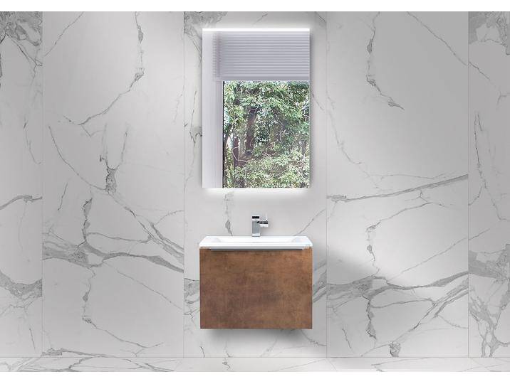 Intarbad Slide Gäste Badmöbel 60 cm, mit LED Lichtspiegel, vormontiert, Dekor + Griff frei wählbar von Intarbad