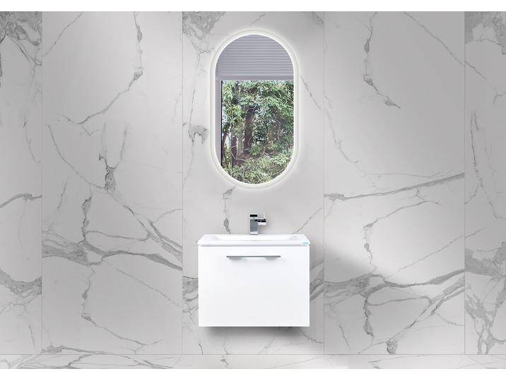 Intarbad Slide Gäste Badmöbel 60 cm, mit LED Lichtspiegel, vormontiert, Dekor + Griff frei wählbar von Intarbad