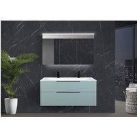 Saphir - Badmöbelset 120 cm mit Glaswaschbecken (Doppel), Unterschrank und Spiegelschrank von Intarbad