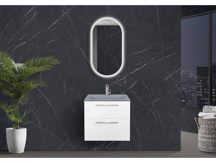 Saphir - Badmöbelset 60 cm mit Glaswaschbecken, Unterschrank und Lichtspiegel von Intarbad