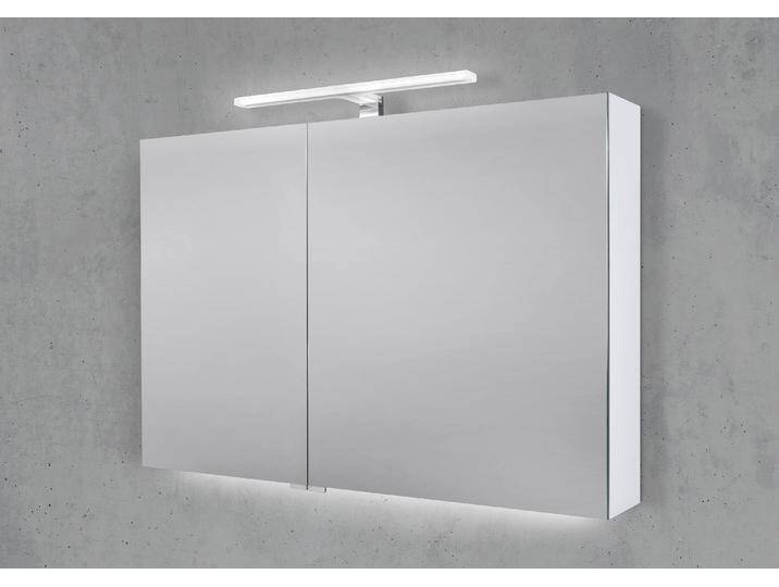 Spiegelschrank 100 cm mit MULTI LED Acryl Aufsatzleuchte Doppelspiegeltüren von Intarbad