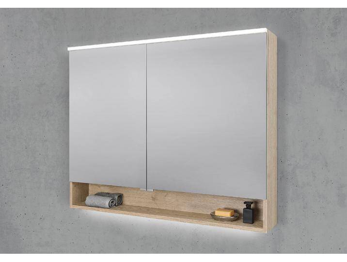 Spiegelschrank 110 cm mit offenem Fach MULTI Light LED Beleuchtung Doppelspiegeltüren von Intarbad