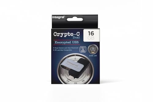 Integral 16GB Crypto-C Dual Verschlüsselter USB-Flash-Speicherstick, AES-XTS 256-Bit Hardware-verschlüsselter USB 3.2 mit Sicherem Doppelpasswort, FIPS 197 Zertifiziert - für Mac, MacBook, PC, Laptop von Integral