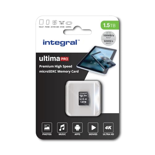Integral 1.5TB Micro SD Karte 4K Video Premium High Speed Speicherkarte SDXC bis zu 100MB/s Lesegeschwindigkeit und 50MB/s Schreibgeschwindigkeit V30 C10 U3 UHS-I A1 Integral 1.5TB Micro SD Karte 4K Video Premium High Speed Speicherkarte SDXC bis zu 100MB/s Lesegeschwindigkeit und 50MB/s Schreibgeschwindigkeit V30 C10 U3 UHS-I A1 von Integral