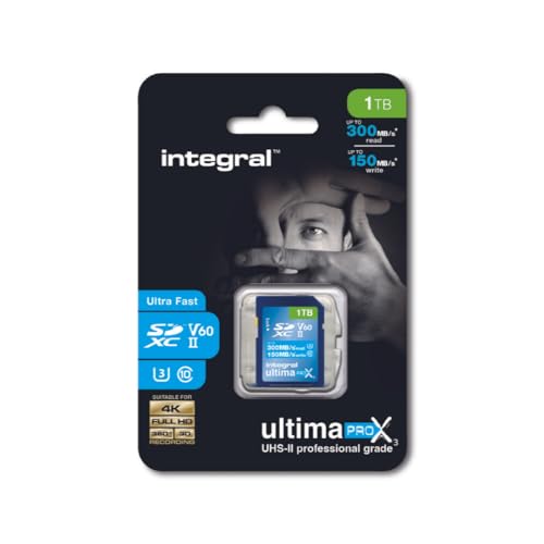 Integral 1TB UHS-II SD-Karte v60 Bis zu 300MB/s Lese- und 150MB/s Schreibgeschwindigkeit SDXC Professional High Speed Speicherkarte von Integral