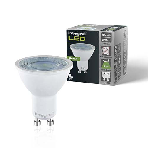 Integral 2 Pack GU10 LED | LED GU10 | LED Grün | LED GU10 5W (50W äquivalent), 40° Abstrahlwinkel | Green Light - Geeignet für Displays, Restaurants, Hotels, Gärten und Stimmungsbeleuchtung von Integral