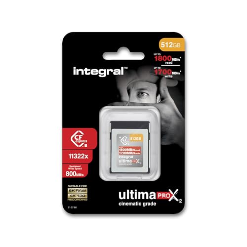 Integral 512 GB CFexpress-Speicherkarte Typ B 2.0 8K RAW und 4K 120 FPS 1800 MB/s Lese- 1700 MB/s Schreibgeschwindigkeit Entwickelt für Kameraleute und professionelle Fotografen Integral 512 GB CFexpress-Speicherkarte Typ B 2.0 8K RAW und 4K 120 FPS 1800 MB/s Lese- 1700 MB/s Schreibgeschwindigkeit Entwickelt für Kameraleute und professionelle Fotografen von Integral