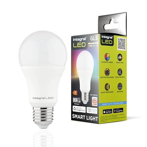 Integral GLS E27 2 Pack Smart LED Dimmbar Farbwechsel 2.4GHz WLAN Lampe - Warm, Cool & Daylight White 2700K-6500K, 806lm, 8,5W (60W-Äquivalent) - App-gesteuert - Alexa & Google Home kompatibel von Integral