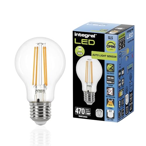 Integral GLS LED 2PK Filament E27 | Nicht dimmbare Glühlampe mit Dämmerungssensor Dual Sensor | LED mit Dämmerungssensor E27 Warm White 2700K, 470lm, 3.6W (entspricht 40W) - Energieeffizient draußen von Integral