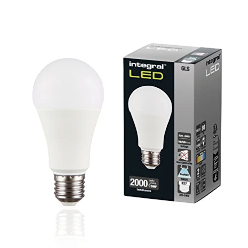 Integral LED 2 PACK E27 GLS A60 Tageslicht 5000K, 2000LM, 14.5W (entspricht 120W) Nicht dimmbare Milchglaslampe - Energieeffizient & Ideal für Wandleuchten & Lampen im Arbeitszimmer, Wohnzimmer von Integral