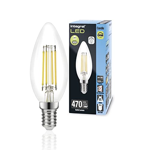 Integral LED 4 PACK E14 Omni-Filament Kaltweiß 4000K 470LM 4.2W (entspricht 40W) Nicht dimmbare Kerzenlampe - Energieeffizient & Ideal für Lampen & Kronleuchter im Wohnzimmer Esszimmer&Schlafzimmer von Integral
