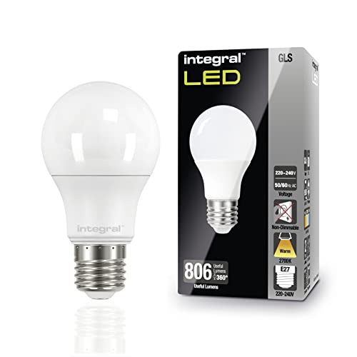 Integral LED 4 PACK E27 GLS A60 Warm 2700K, 806LM, 8.8W (entspricht 60W) Nicht dimmbare Milchglaslampe - Energieeffizient & Ideal für Wandleuchten & Lampen im Wohnzimmer, Esszimmer & Schlafzimmer von Integral