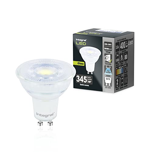 Integral LED 5 PACK Glas GU10 Kaltes Tageslicht 6500K, 400LM, 3.6W (äquivalent zu 50W) Dimmbare Lampe - Energieeffizient & Ideal für Spotlight Armaturen & Downlights in Badezimmern von Integral