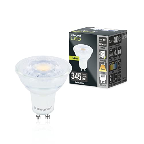 Integral LED 5 PACK Glas GU10 Warm 2700K, 400LM, 3.6W (entspricht 50W) Dimmbare Lampe - Energieeffizient & Ideal für Spotlight Armaturen & Downlights in Badezimmern, Küchen, Wohn- & Schlafzimmern von Integral