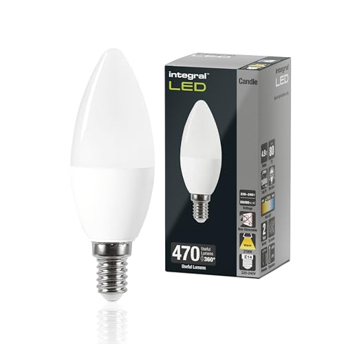 Integral LED E14 Warm 2700K, 470LM, 4.9W (entspricht 40W) Nicht dimmbare Milchglas-Kerzenlampe - 4 Packung - Energieeffizient. Für Lampen & Kronleuchter im Wohnzimmer, Esszimmer, Schlafzimmer & mehr von Integral