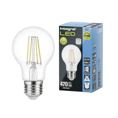 Integral LED E27 GLS A60 Omni-Filament Kaltweiß 4000K, 470LM, 3.4W (entspricht 40W) Nicht dimmbare Lampe - 2 Packung - Energieeffizient. Für Schlafzimmer, Flur, Wohnzimmer & mehr von Integral