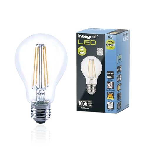 Integral LED E27 GLS A60 Omni-Filament Warm 2700K, 1055LM, 8.5W (entspricht 75W) Nicht dimmbare Lampe - 2 Packung Energieeffizient. Für Schlafzimmer, Flur, Wohnzimmer & mehr von Integral
