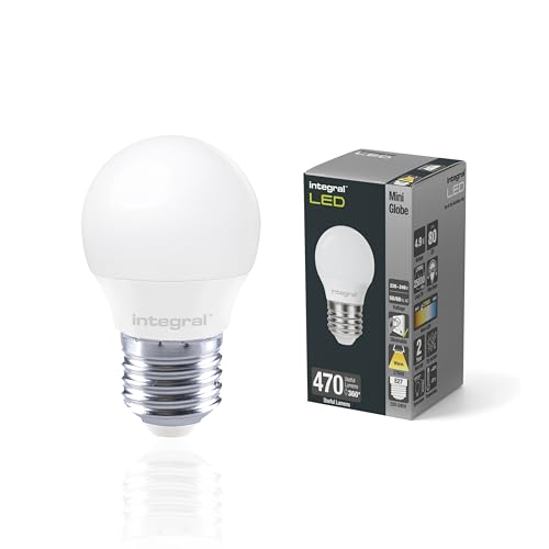 Integral LED E27 Tropfen Warm 2700K, 470LM, 4.9W (entspricht 40W) Dimmbare Milchglaslampe - 2 Packung - Energieeffizient. Für Wandleuchten & Lampen im Schlafzimmer, Flur, Wohnzimmer & mehr von Integral