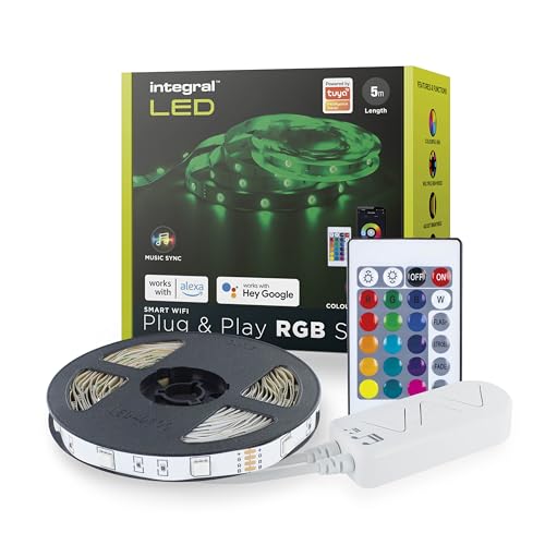 Integral LED Strip 5m|RGB LED Strip - WiFi & Smart App Steuerung, Farbwechsel, dimmbar, Musiksynchronisation, Inklusive EU-Stecker Adapter & IR Controller - Funktioniert mit Alexa und Google Assistant von Integral