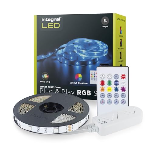 Integral LED Strip 5m | RGB LED Strip mit EU-Steckeradapter und IR-Controller, farbwechselnd, dimmbar mit Bluetooth App und IR-Fernbedienung - Farbe, Helligkeit & Musiksynchronisation einstellbar von Integral