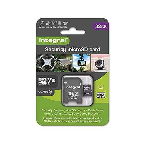 Integral Micro SD Sicherheitskarte, 32 GB, für Dashcams, Heimkameras, CCTV, Body Cams und Drohnen Verlängerte Lebensdauer und zuverlässige Aufnahmezeit für Zeit mit hoher Ausdauer von Integral