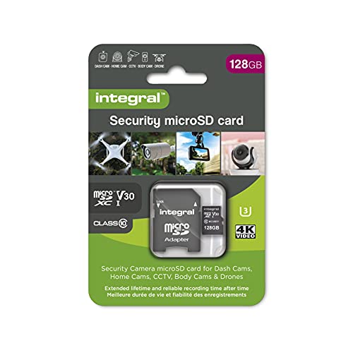 Integral Micro SD Sicherheitskarte 128GB für Dashcams, Home Cams, CCTV, Body Cams und Drohnen Verlängerte Lebensdauer und zuverlässige Aufnahmezeit für Zeit mit hoher Ausdauer von Integral