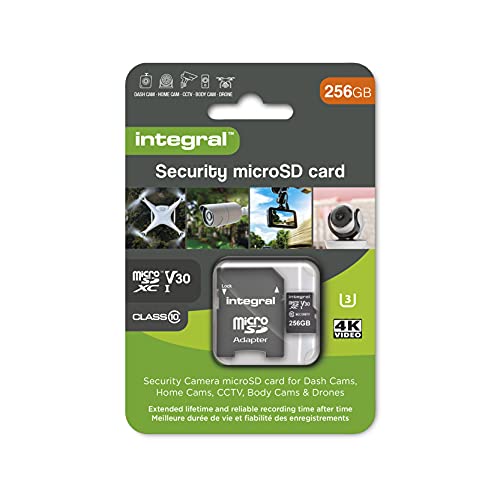 Integral Micro SD Sicherheitskarte 256GB für Dashcams, Home Cams, CCTV, Body Cams und Drohnen Verlängerte Lebensdauer und zuverlässige Aufnahmezeit für Zeit mit hoher Ausdauer von Integral