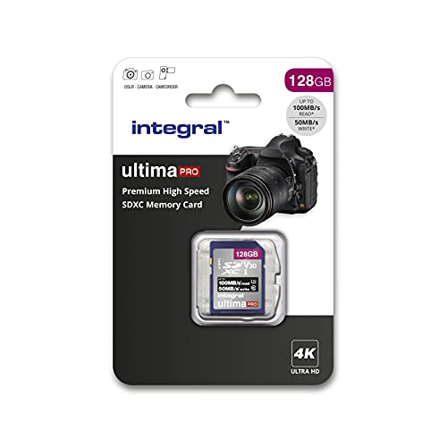 Integral 128 GB SD-Karte 4K Ultra-HD-Video Premium-Hochgeschwindigkeitsspeicherkarte SDXC Bis zu 100 MB/s SDXC V30 UHS-I U3 Klasse 10 SD-Speicherkarte von Integral